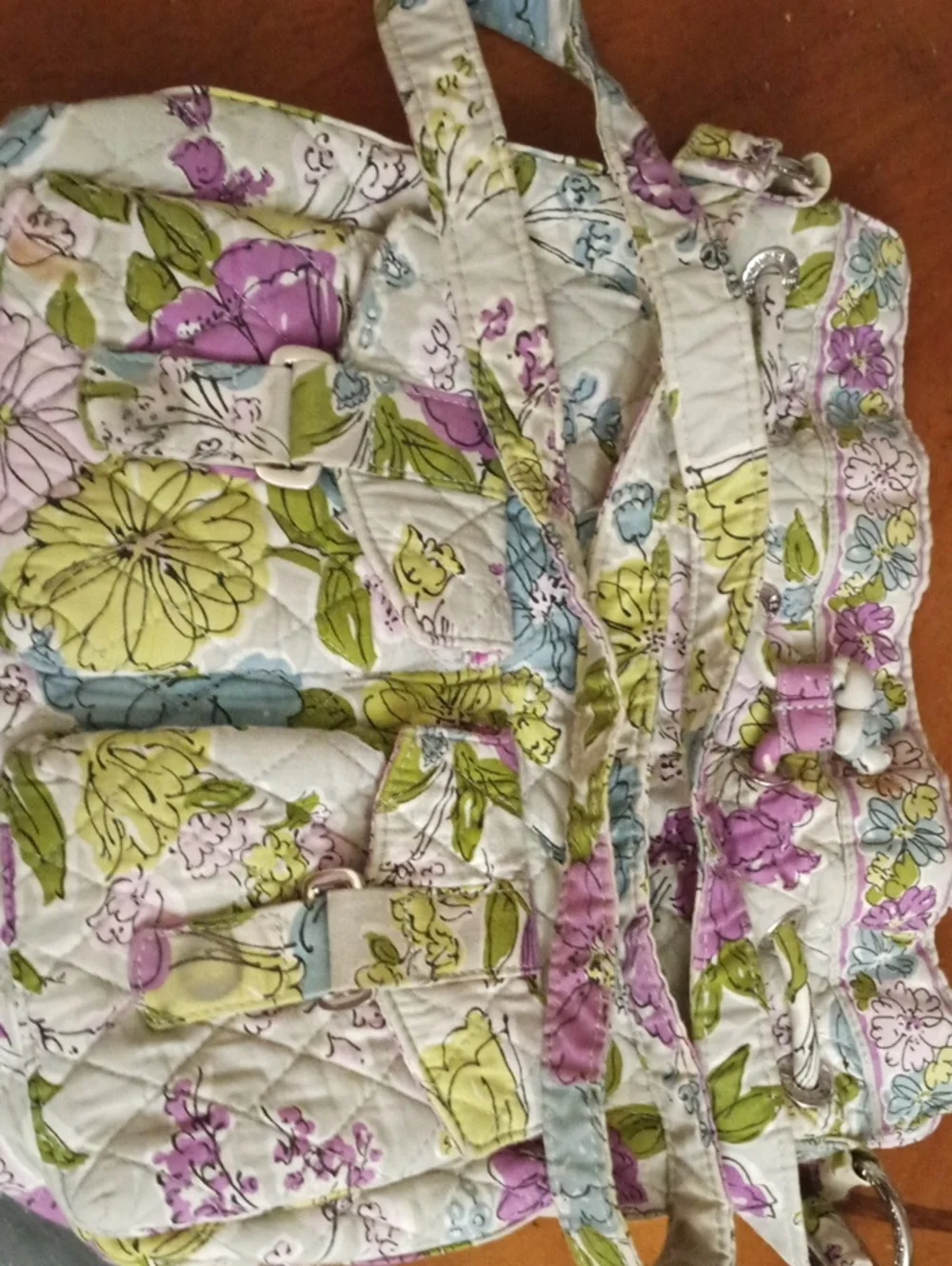 Floral Quilted Tote Bag in Cream, Green & Purple Vera Bradley
